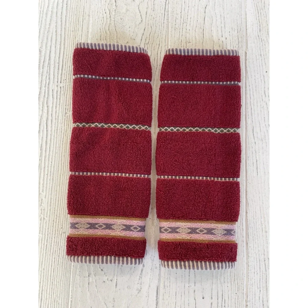Vtg Ralph Lauren Set‎ of 2 Red Southwest Face Cloth Cotton  Washcloths